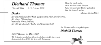 Traueranzeige von Diethard Thomas von WESTFÄLISCHER ANZEIGER