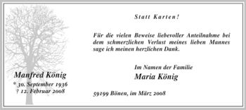 Traueranzeige von Manfred König von WESTFÄLISCHER ANZEIGER