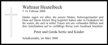 Traueranzeige von Waltraut Heutelbeck von WESTFÄLISCHER ANZEIGER