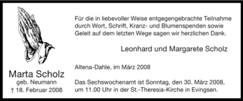 Traueranzeige von Marta Scholz von WESTFÄLISCHER ANZEIGER