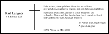 Traueranzeige von Karl Langner von WESTFÄLISCHER ANZEIGER