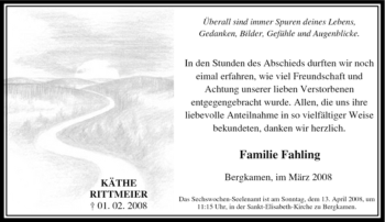 Traueranzeige von Käthe Rittmeier von WESTFÄLISCHER ANZEIGER