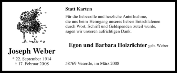 Traueranzeige von Joseph Weber von WESTFÄLISCHER ANZEIGER