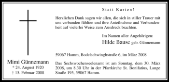 Traueranzeige von Mimi Günnemann von WESTFÄLISCHER ANZEIGER