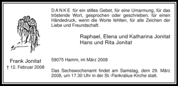Traueranzeige von Frank Jonitat von WESTFÄLISCHER ANZEIGER