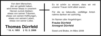 Traueranzeige von Thomas Dürrfeld von WESTFÄLISCHER ANZEIGER