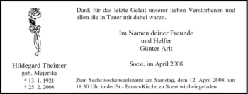 Traueranzeige von Hildegard Theimer von WESTFÄLISCHER ANZEIGER