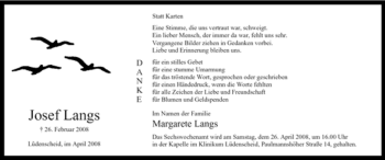Traueranzeige von Josef Langs von WESTFÄLISCHER ANZEIGER