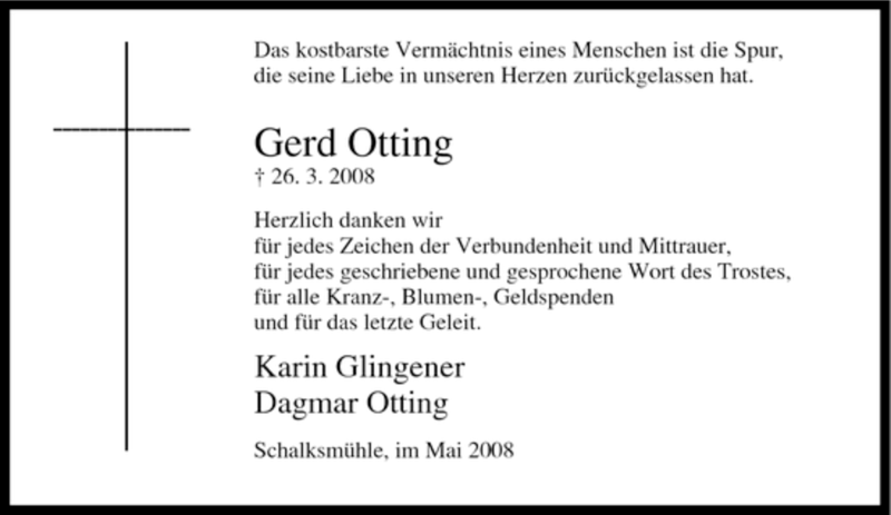  Traueranzeige für Gerd Otting vom 16.05.2008 aus WESTFÄLISCHER ANZEIGER