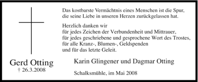  Traueranzeige für Gerd Otting vom 16.05.2008 aus WESTFÄLISCHER ANZEIGER