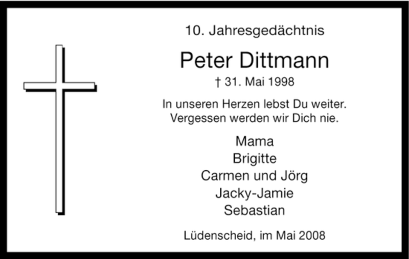  Traueranzeige für Peter Dittmann vom 31.05.2008 aus WESTFÄLISCHER ANZEIGER