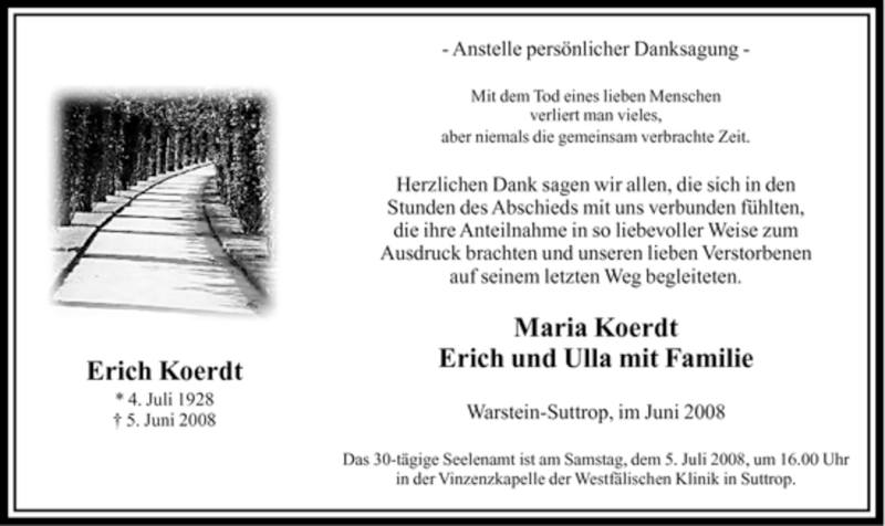  Traueranzeige für Erich Koerdt vom 30.06.2008 aus WESTFÄLISCHER ANZEIGER