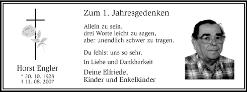  Traueranzeige für Horst Engler vom 11.08.2008 aus WESTFÄLISCHER ANZEIGER