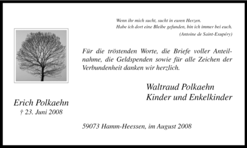  Traueranzeige für Erich Polkaehn vom 13.08.2008 aus WESTFÄLISCHER ANZEIGER