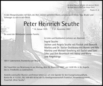 Traueranzeige von Peter Heinrich Seuthe von WESTFÄLISCHER ANZEIGER