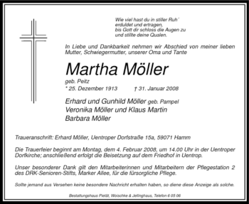 Traueranzeige von Martha Möller von WESTFÄLISCHER ANZEIGER
