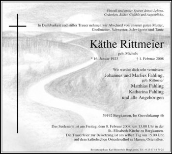 Traueranzeige von Käthe Rittmeier von WESTFÄLISCHER ANZEIGER