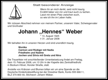 Traueranzeige von Johann Weber von WESTFÄLISCHER ANZEIGER