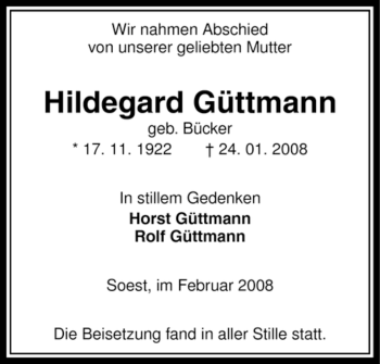 Traueranzeige von Hildegard Güttmann von WESTFÄLISCHER ANZEIGER