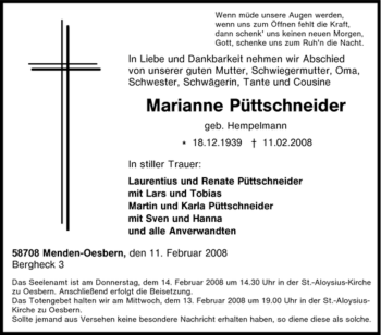 Traueranzeige von Marianne Püttschneider von WESTFÄLISCHER ANZEIGER