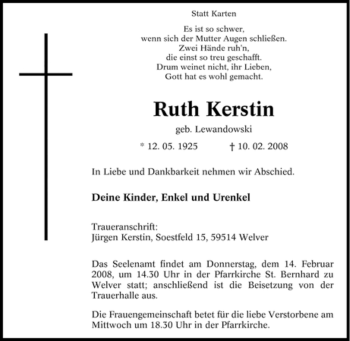 Traueranzeige von Ruth Kerstin von WESTFÄLISCHER ANZEIGER