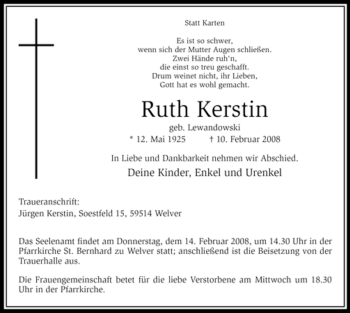 Traueranzeige von Ruth Kerstin von WESTFÄLISCHER ANZEIGER