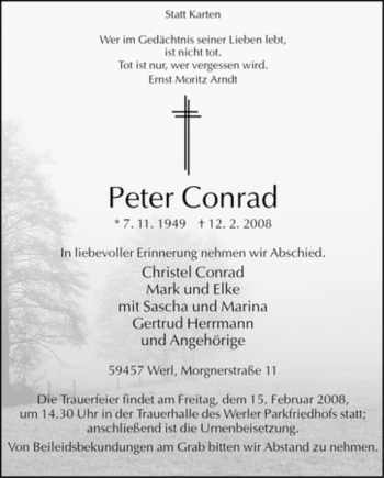 Traueranzeige von Peter Conrad von WESTFÄLISCHER ANZEIGER