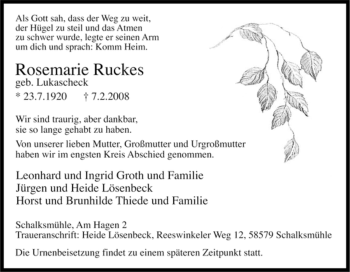 Traueranzeige von Rosemarie Ruckes von WESTFÄLISCHER ANZEIGER