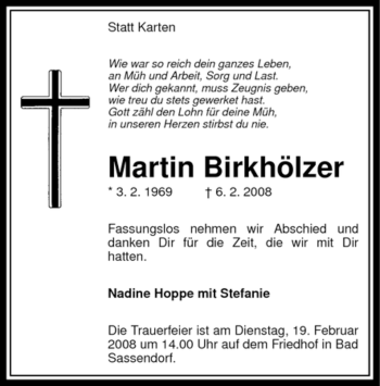 Traueranzeige von Martin Birkhölzer von WESTFÄLISCHER ANZEIGER