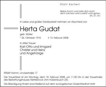 Traueranzeige von Herta Gudat von WESTFÄLISCHER ANZEIGER