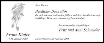 Traueranzeige von Franz Kiefer von WESTFÄLISCHER ANZEIGER