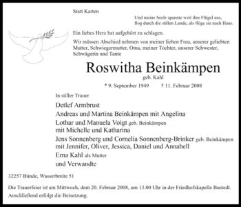 Traueranzeige von Roswitha Beinkämpen von WESTFÄLISCHER ANZEIGER