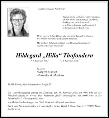 Traueranzeige von Hildegard Thofondern von WESTFÄLISCHER ANZEIGER