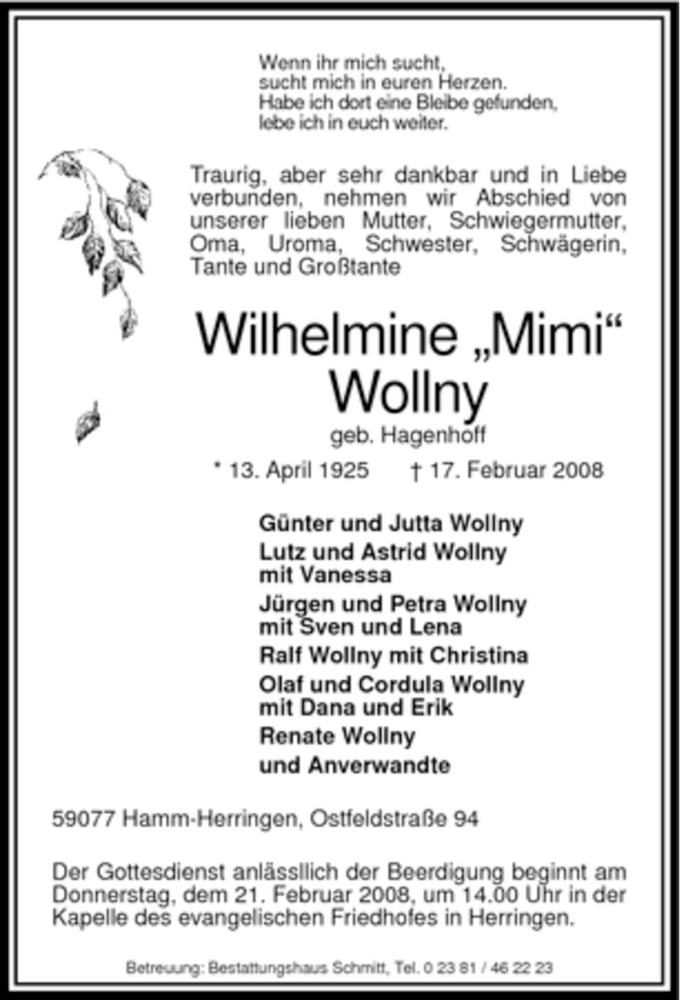  Traueranzeige für Burkhard Schulte vom 20.02.2008 aus WESTFÄLISCHER ANZEIGER