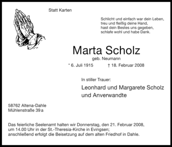 Traueranzeige von Marta Scholz von WESTFÄLISCHER ANZEIGER