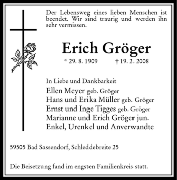 Traueranzeige von Erich Gröger von WESTFÄLISCHER ANZEIGER