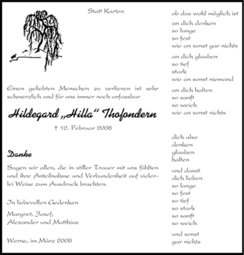 Traueranzeige von Hildegard Thofondern von WESTFÄLISCHER ANZEIGER