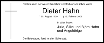 Traueranzeige von Dieter Hahn von WESTFÄLISCHER ANZEIGER