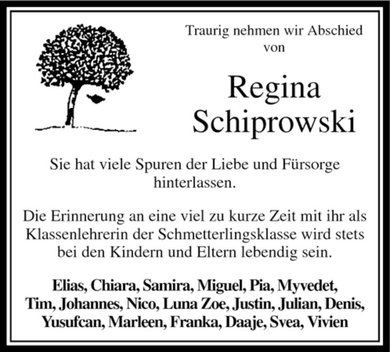  Traueranzeige für Regina Schiprowski vom 03.05.2008 aus WESTFÄLISCHER ANZEIGER