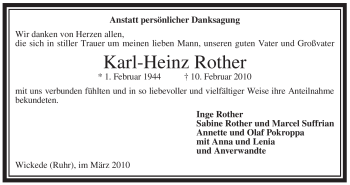 Traueranzeige von Karl-Heinz Rother von WESTFÄLISCHER ANZEIGER