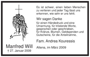 Traueranzeige von Manfred Will von WESTFÄLISCHER ANZEIGER