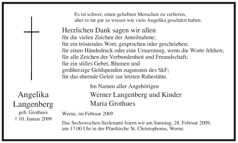  Traueranzeige für Angelika Langenberg vom 25.02.2009 aus WESTFÄLISCHER ANZEIGER