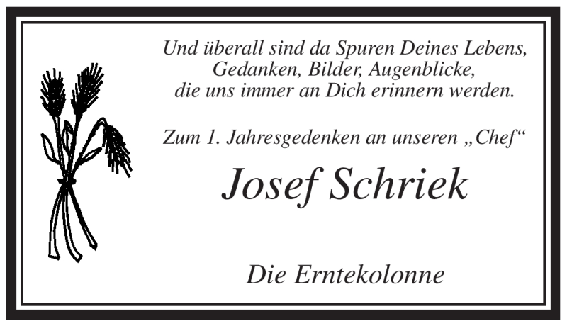 Traueranzeige für Josef Schriek vom 16.08.2010 aus WESTFÄLISCHER ANZEIGER