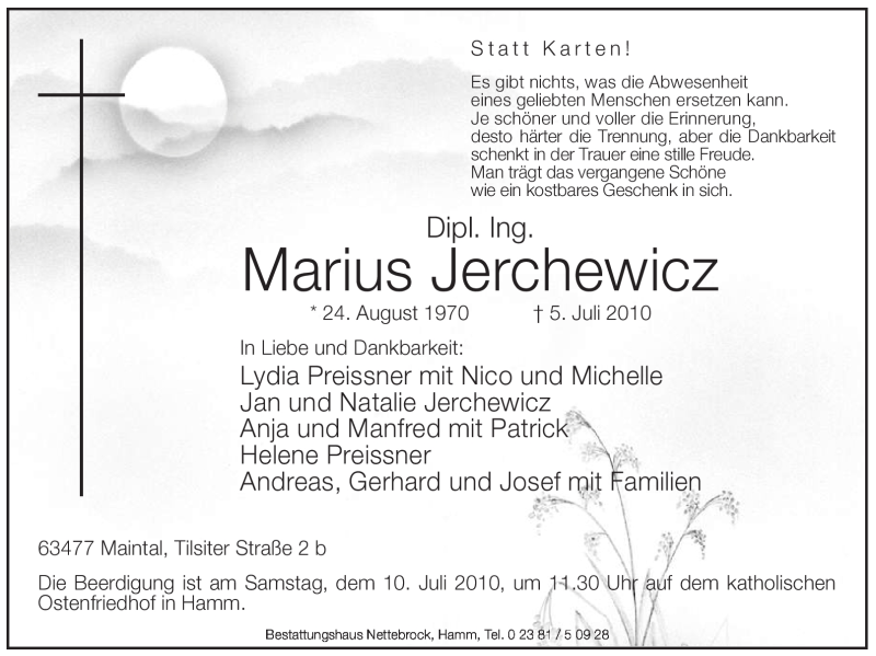  Traueranzeige für Marius Jerchewicz vom 09.07.2010 aus WESTFÄLISCHER ANZEIGER