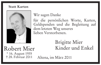 Traueranzeige von Robert Mier von WESTFÄLISCHER ANZEIGER