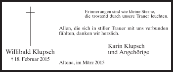 Traueranzeige von Willibald Klupsch von MZV