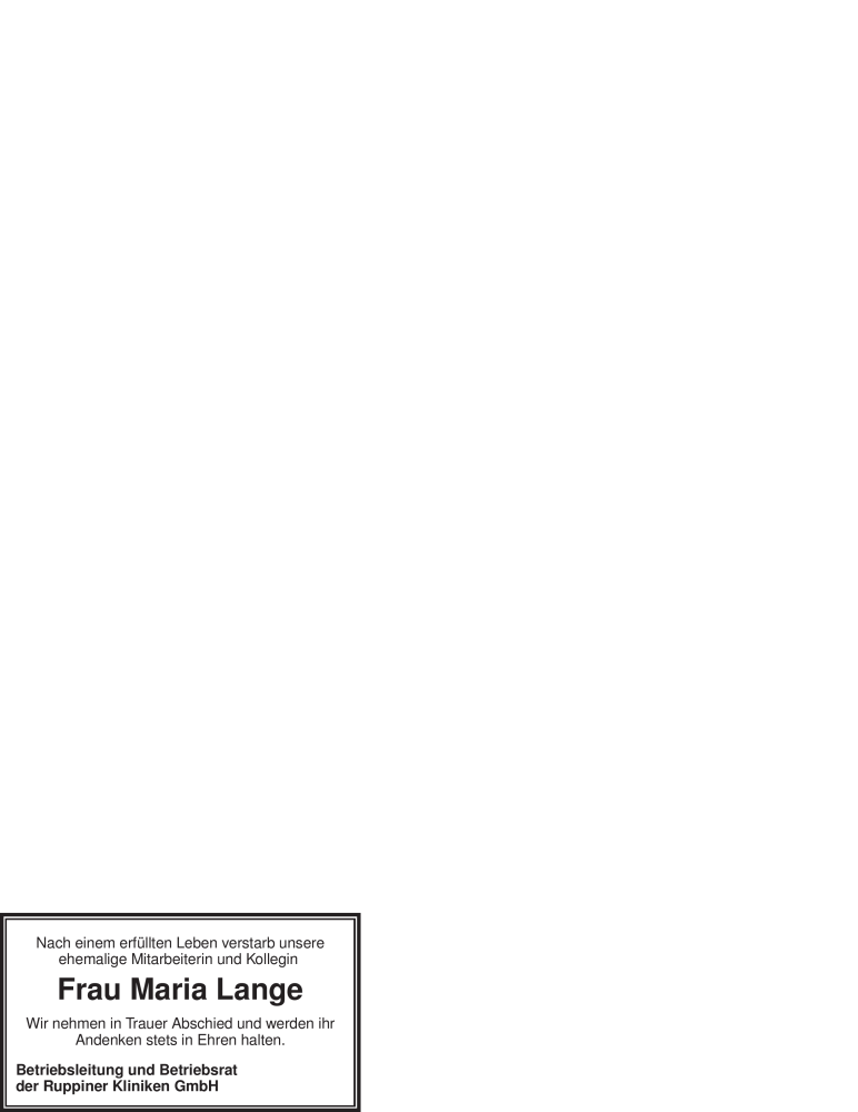  Traueranzeige für Maria Lange vom 10.06.2010 aus WESTFÄLISCHER ANZEIGER