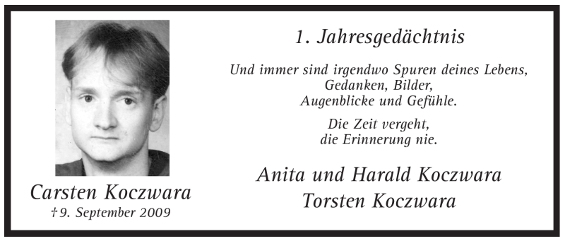  Traueranzeige für Carsten Koczwara vom 09.09.2010 aus WESTFÄLISCHER ANZEIGER