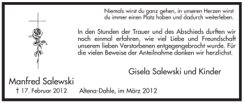 Traueranzeige von Manfred Salewski von WESTFÄLISCHER ANZEIGER