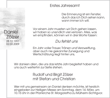 Traueranzeige von Daniel Zölzer von WESTFÄLISCHER ANZEIGER